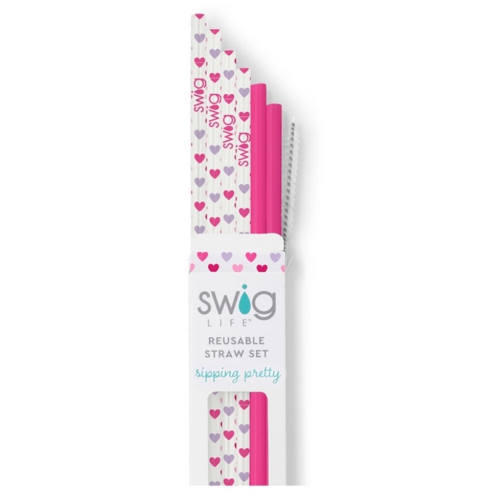 Swig Life reusable straw set: 6 straws + 1 cleaning brush, Falling in Love NWT